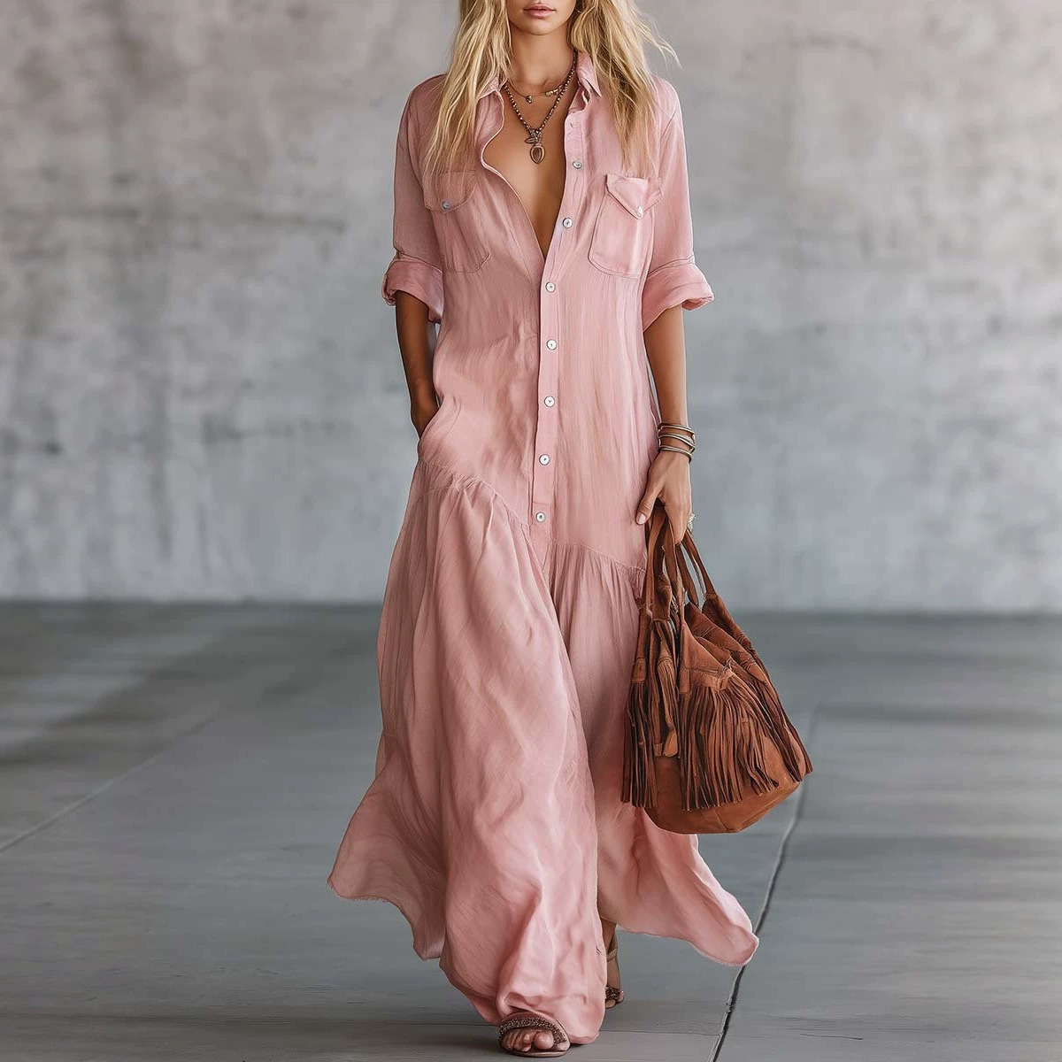 Casual Loose Linen Shirt Dress - 2026 여성 여름 면 린넨 맥시
