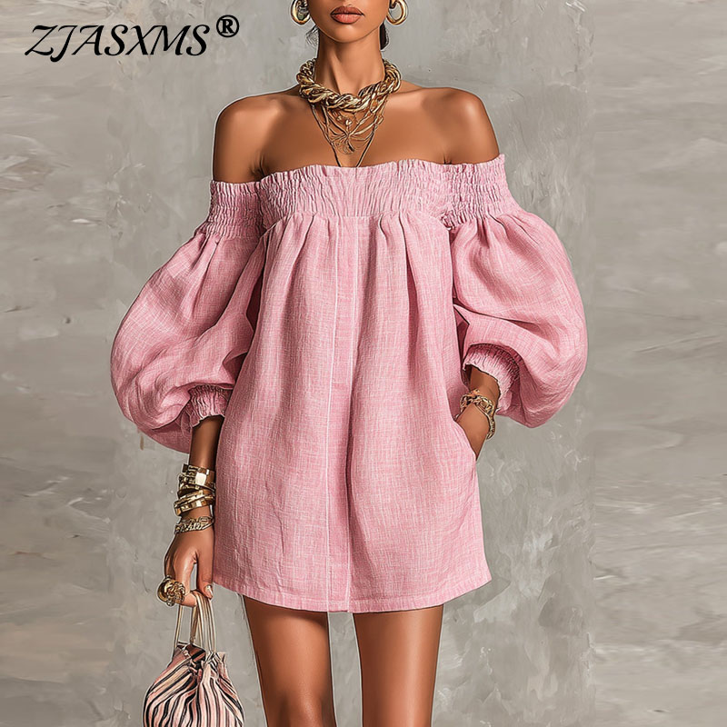 Off Shoulder Puff Sleeve Sundress - 2026 여름 새로운 오프 숄더 퍼프
