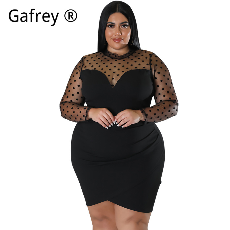 Sexy Mesh Sheer Bodycon Dress - XXL 3XL 4XL 5XL 플러스 사이즈