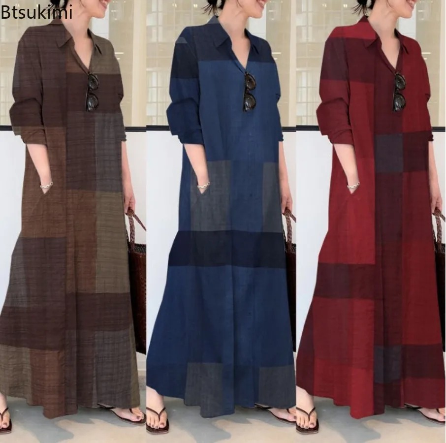 Casual Loose Linen Shirt Dress - 패션 신상 셔츠 드레스 여성용 편안한