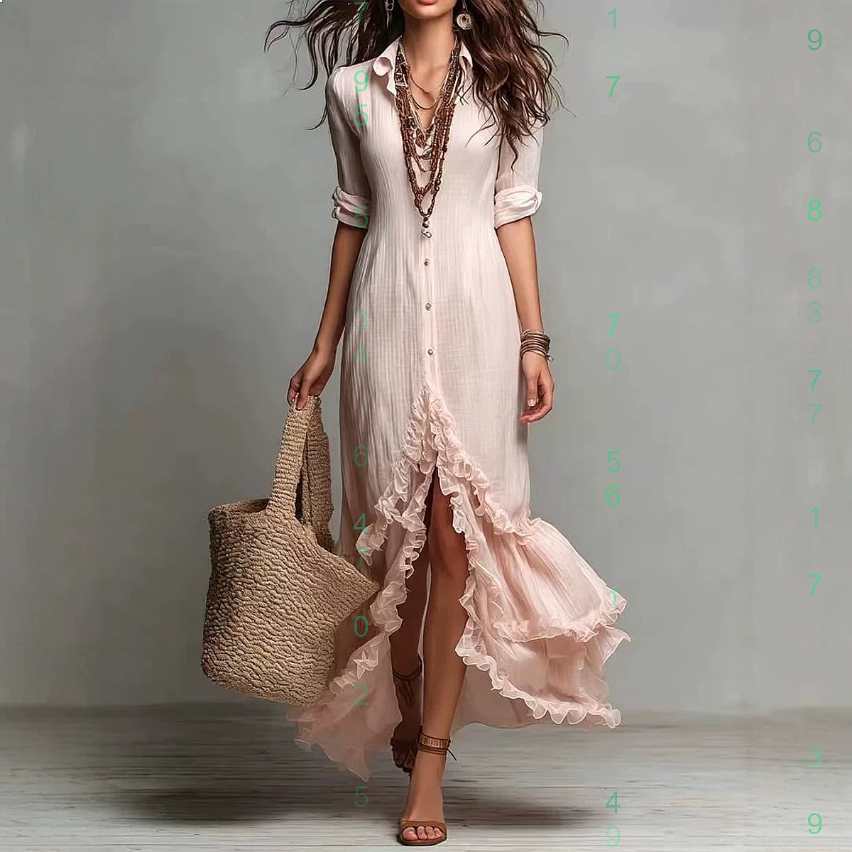 Casual Loose Linen Shirt Dress - 크로스백 코튼 린넨 드레스, 러플 밑단