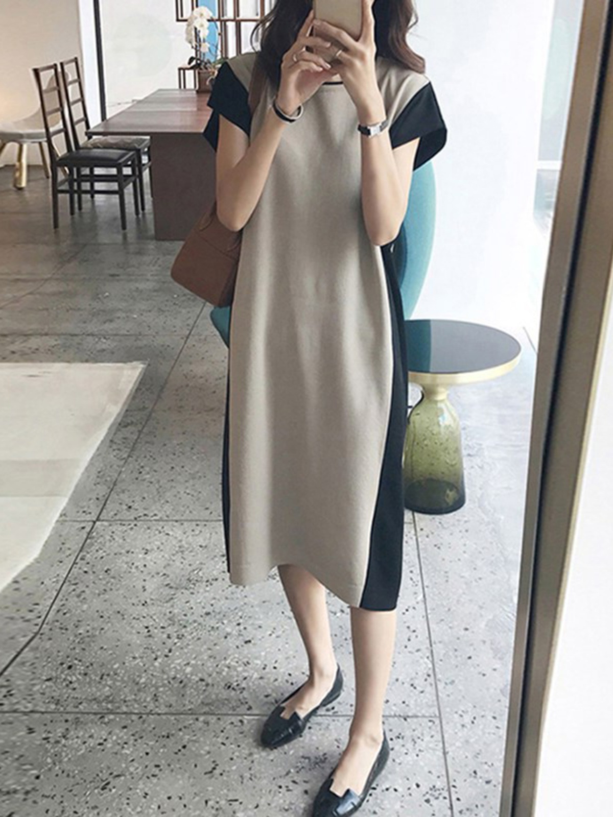Korean Style A Line Shirt Dress - 슬리밍 효과 미디 길이 조끼 티셔츠