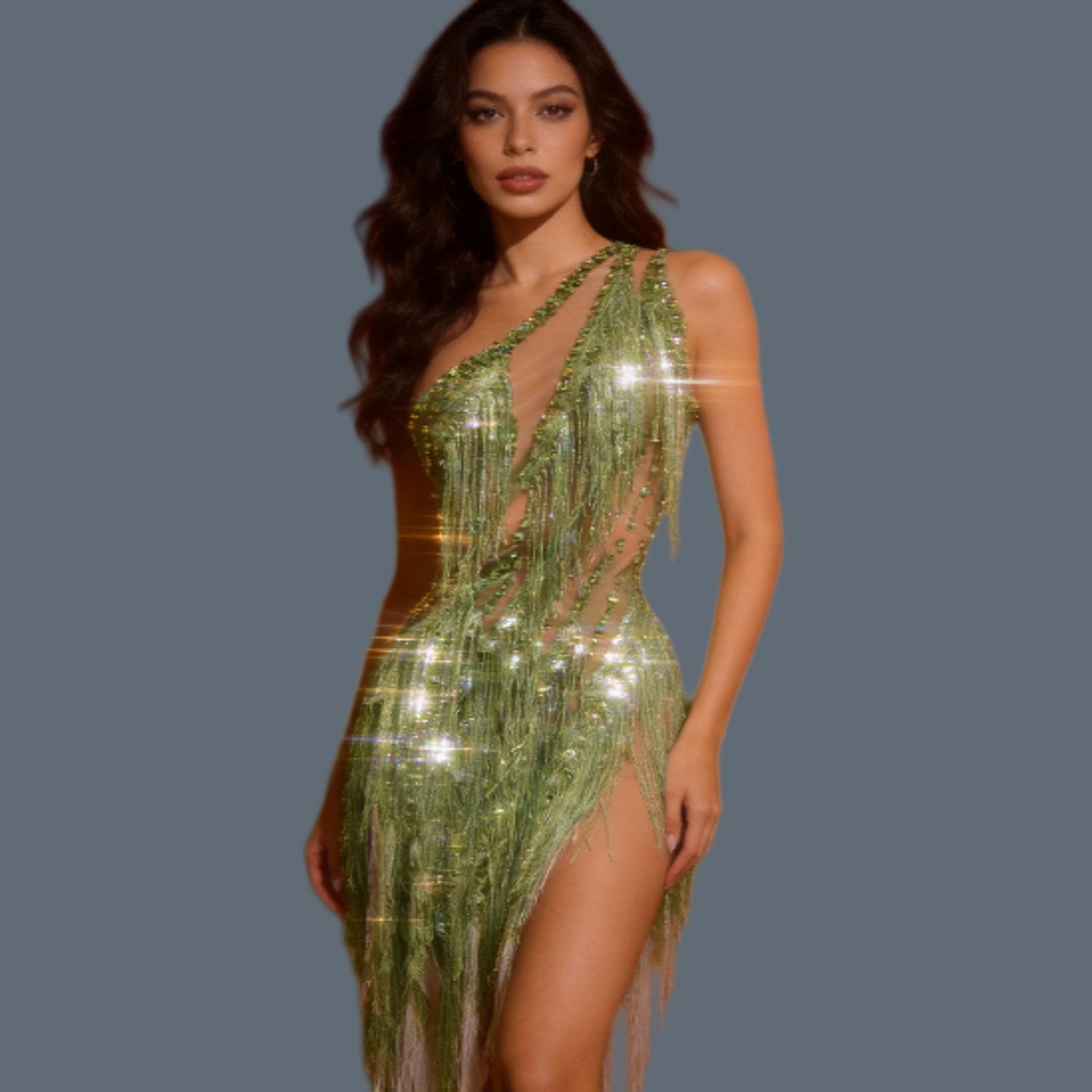 Sparkly Rhinestone Club Party Dress - 섹시한 여성 반짝이는 라인스톤 라틴 댄스
