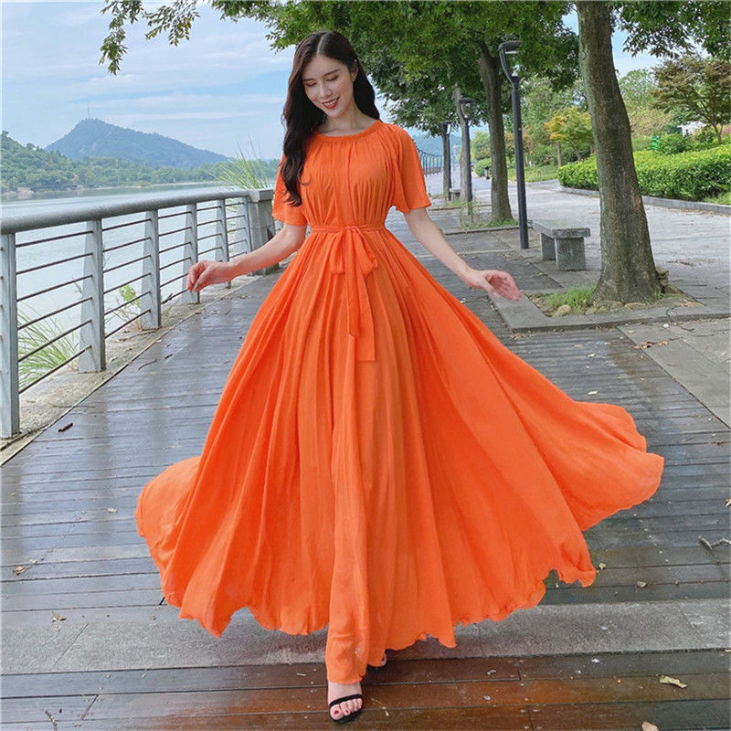 French Vintage Floral Midi Dress - 2023 여성용 라지 비치 쉬폰 엑스트라