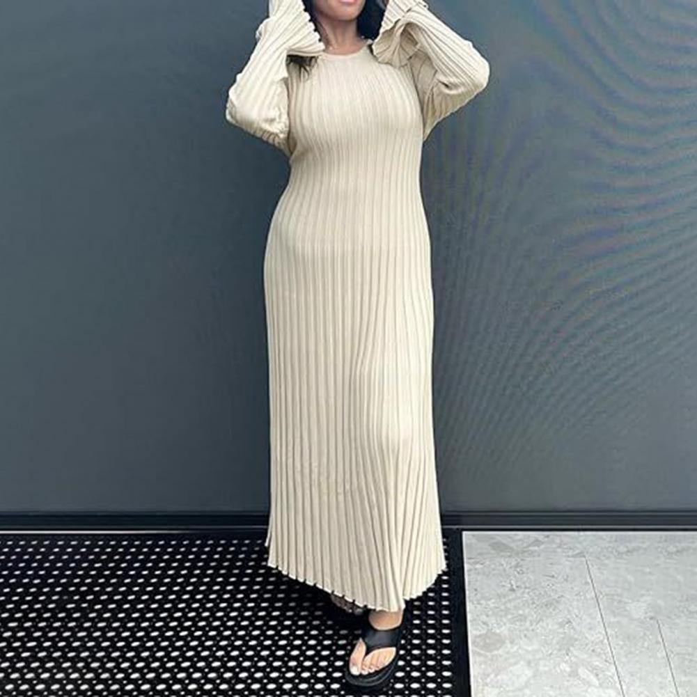 Bodycon Long Sleeve Ribbed Dress - 골지 니트 드레스 여성용 긴팔 니트