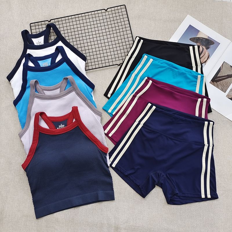 Seamless Ribbed Workout Tank Top - 여성용 골지 트레이닝복 세트 2피스 트랙슈트