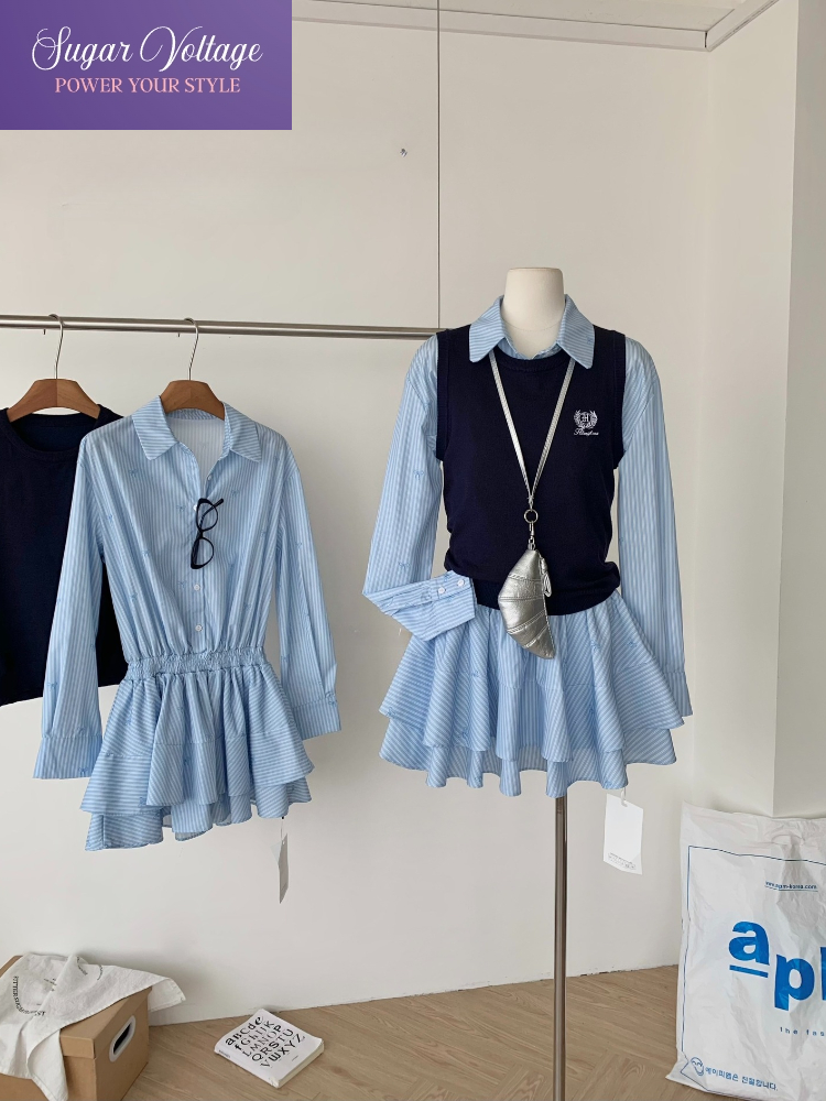 Korean Style A Line Shirt Dress - 봄 가을 한국 패션 대학 스타일