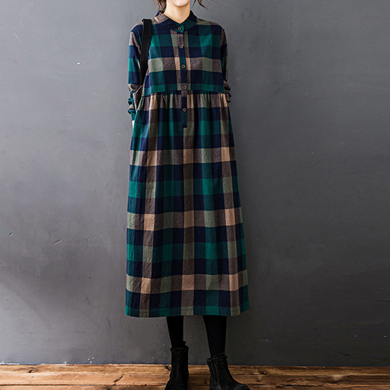 Casual Loose Linen Shirt Dress - 여성 가을 신상 빈티지 모리 걸