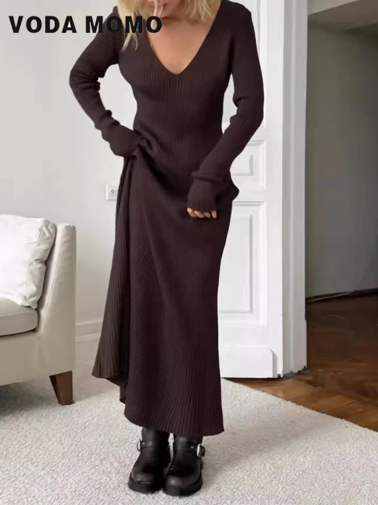 Bodycon Long Sleeve Ribbed Dress - 긴 소매 다목적 Bodycon 맥시 드레스