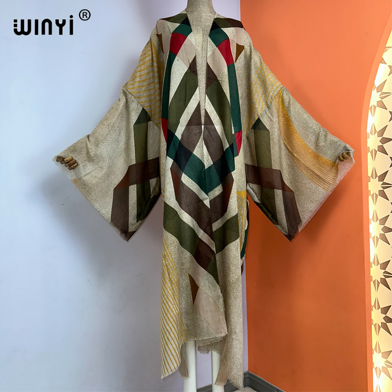 Boho Summer Beach Maxi Dress - WINYI 기모노 여름 보호 프린트 카프탄