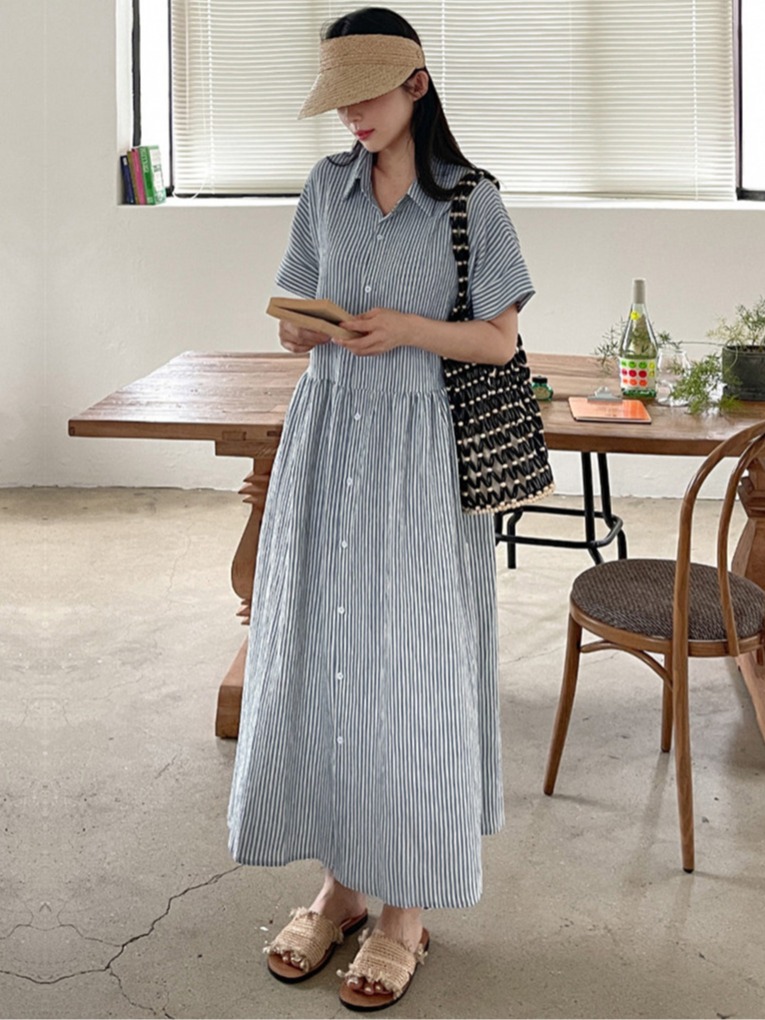레트로 한국 스타일 루즈핏 슬리밍 스트라이프 셔츠 드레 - Korean Style A Line Shirt Dress 리뷰 및 가격
