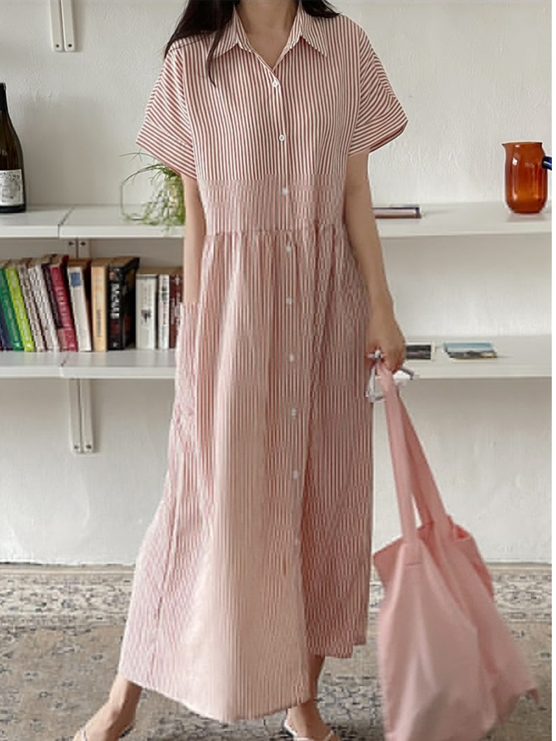 레트로 한국 스타일 루즈핏 슬리밍 스트라이프 셔츠 드레 - Korean Style A Line Shirt Dress 리뷰 및 가격