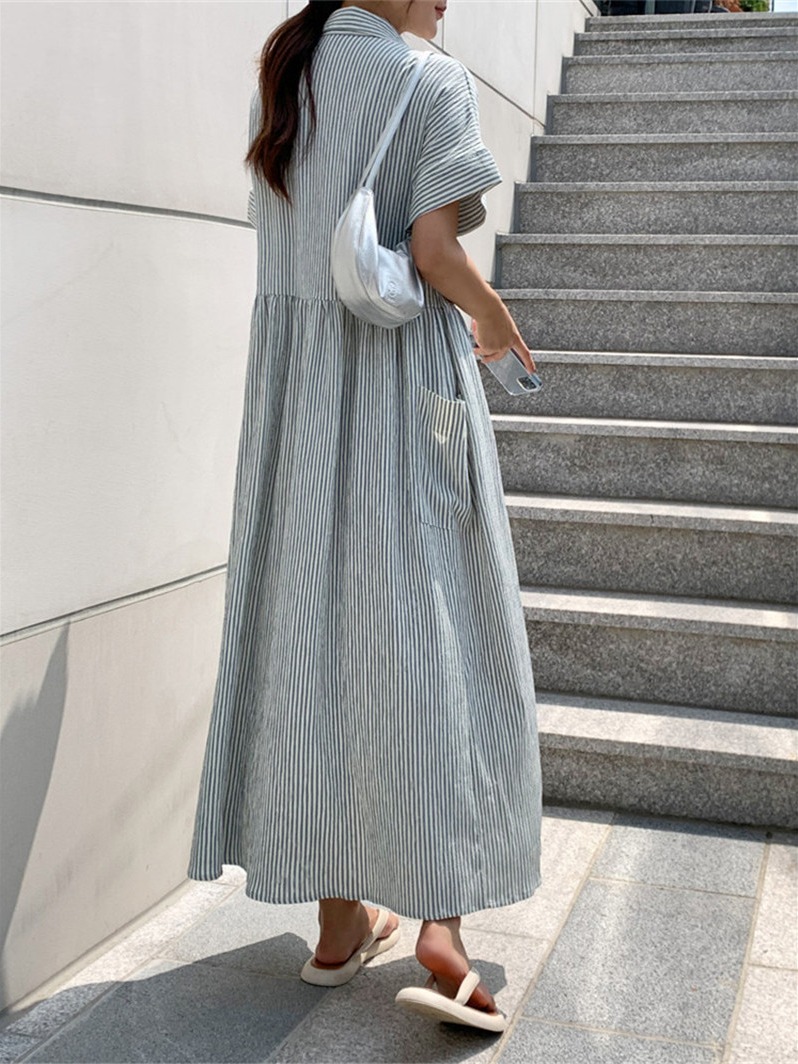 레트로 한국 스타일 루즈핏 슬리밍 스트라이프 셔츠 드레 - Korean Style A Line Shirt Dress 리뷰 및 가격