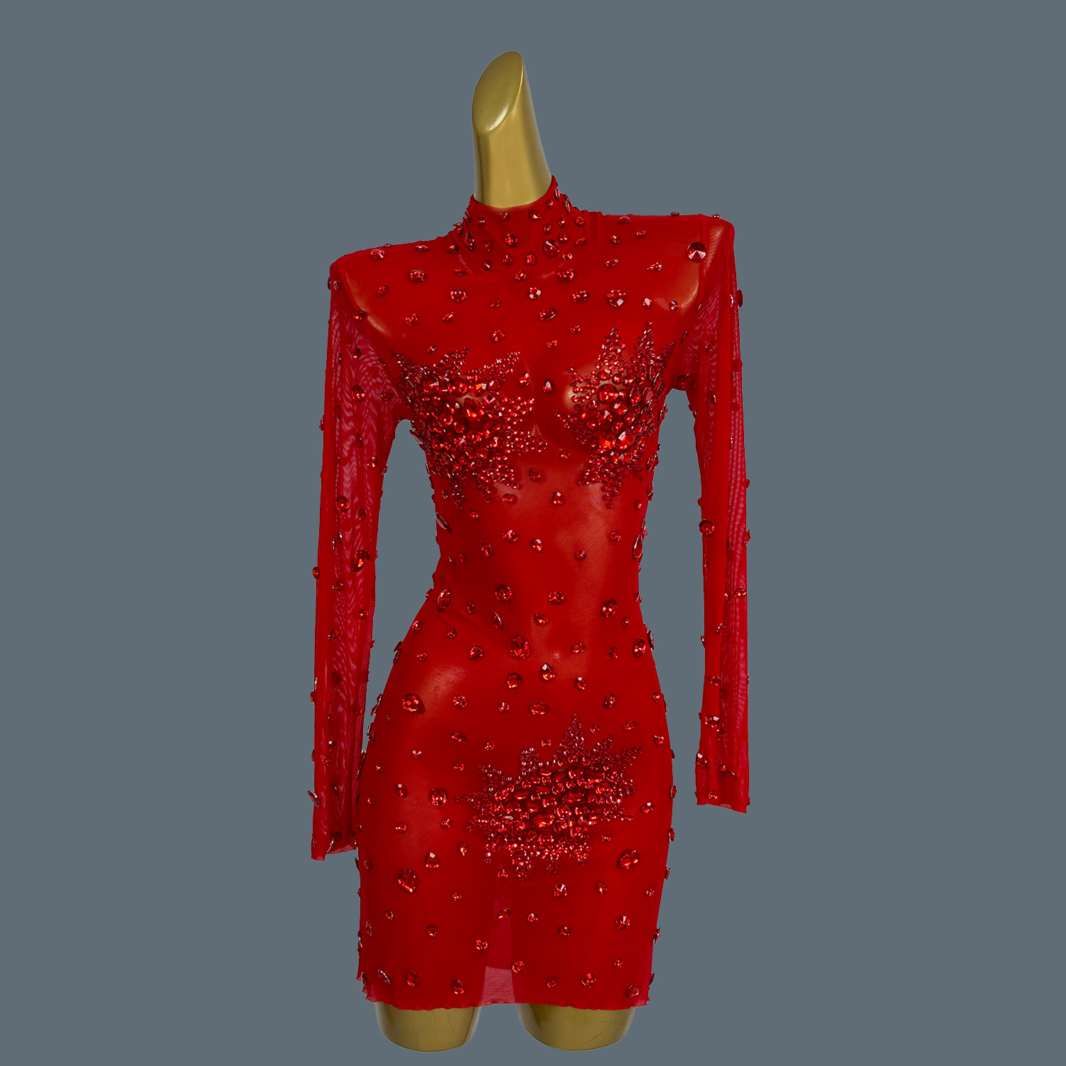 럭셔리 섹시 레드 라인스톤, 반짝이는 시스루 미니 원피 - Sparkly Rhinestone Club Party Dress 리뷰 및 가격