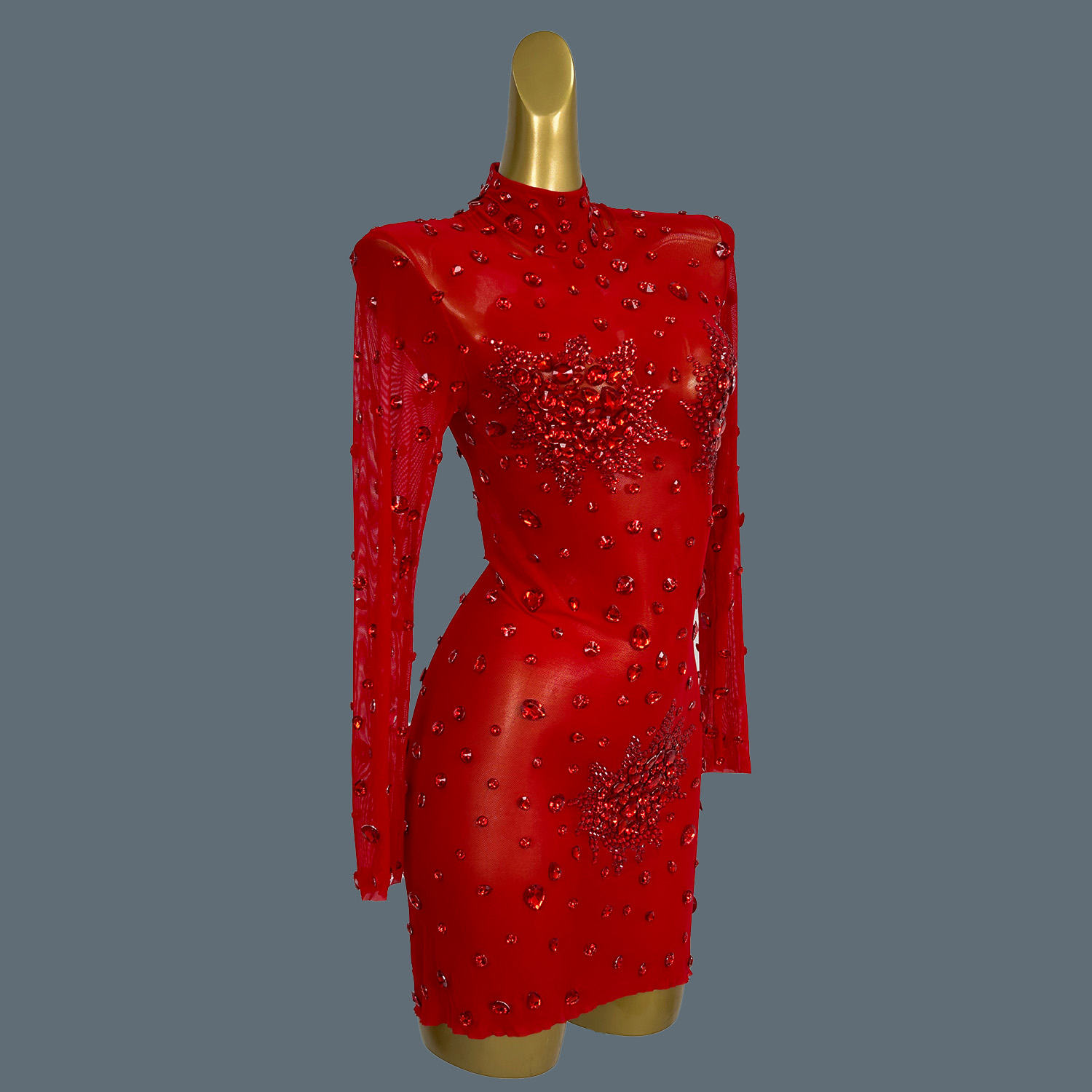 럭셔리 섹시 레드 라인스톤, 반짝이는 시스루 미니 원피 - Sparkly Rhinestone Club Party Dress 리뷰 및 가격