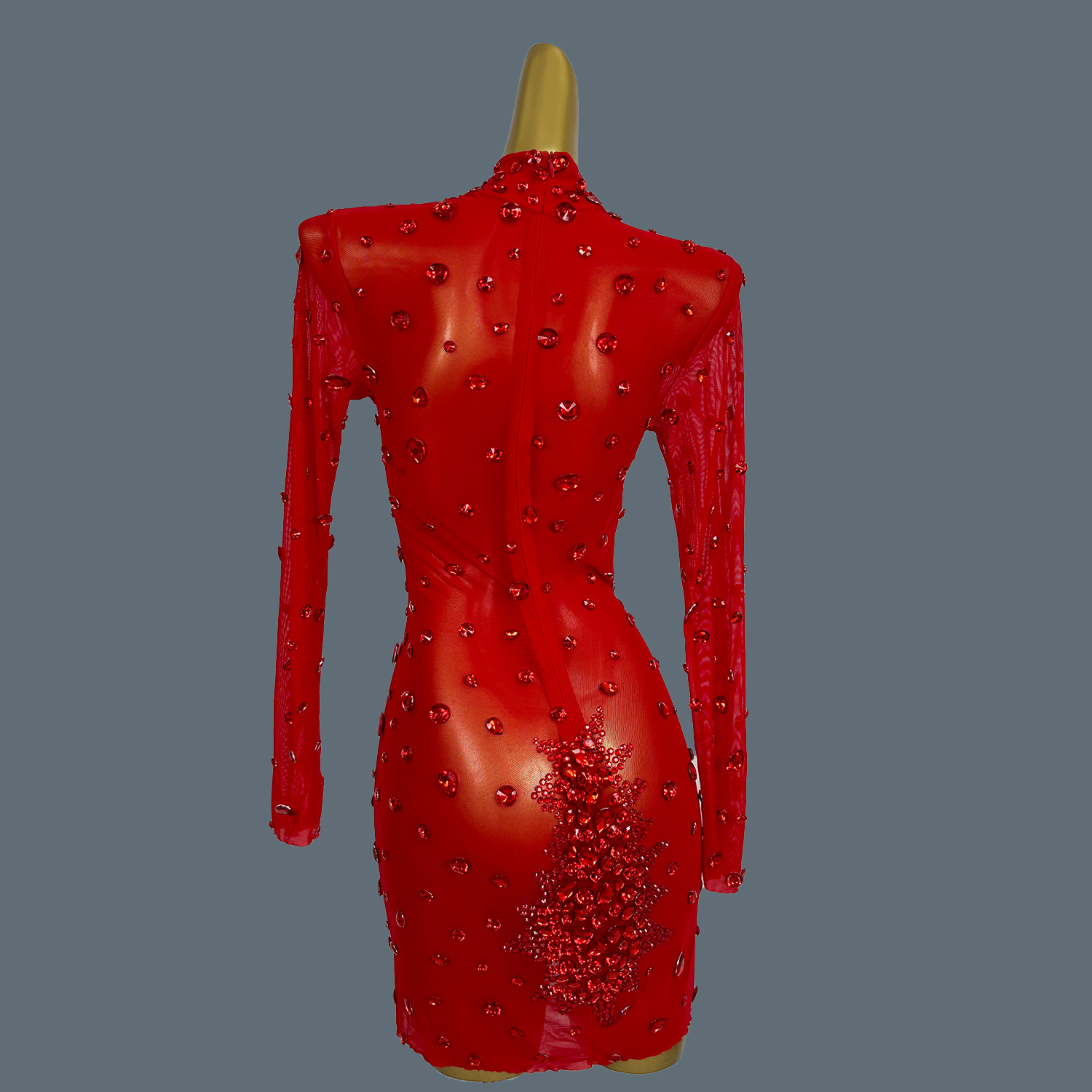 럭셔리 섹시 레드 라인스톤, 반짝이는 시스루 미니 원피 - Sparkly Rhinestone Club Party Dress 리뷰 및 가격
