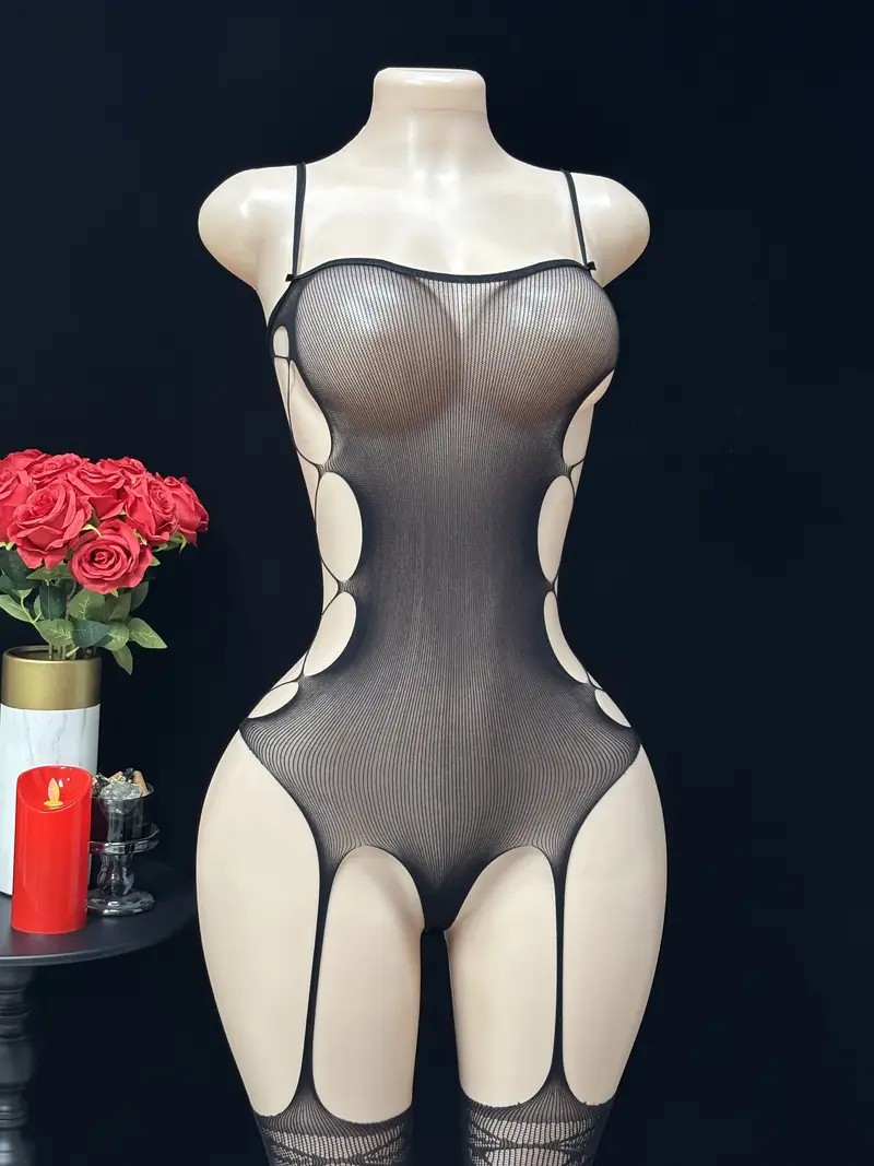 섹시한 서스펜더 스타킹 점프수트, 양쪽에 망사 컷아웃  - Lingerie 리뷰 및 가격
