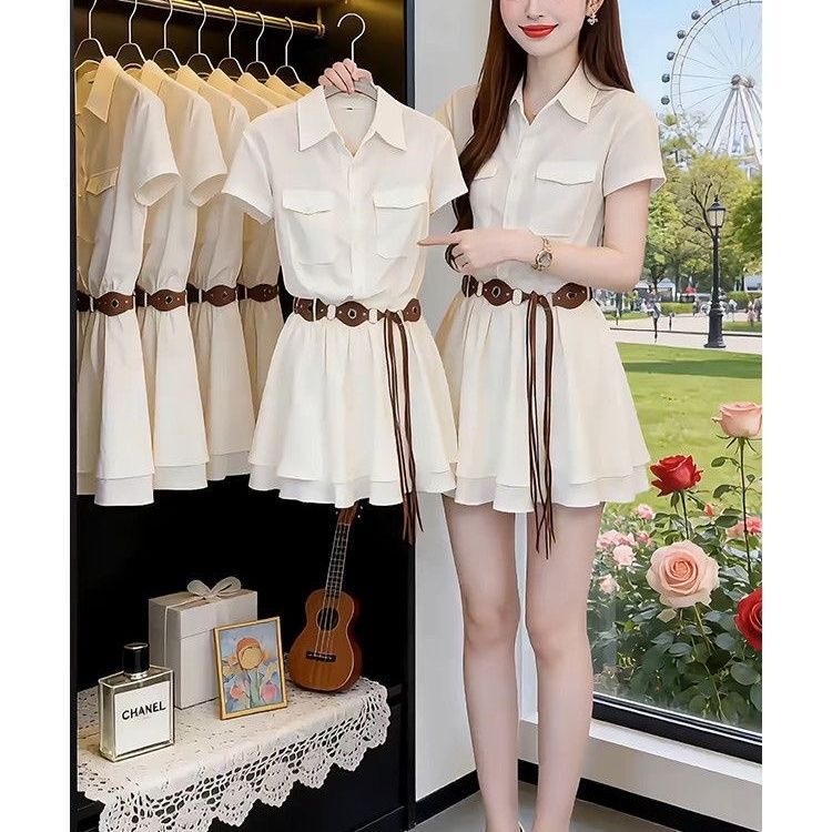 한국 스타일 반팔 셔츠 드레스 여성의 우아하고 젊고 아 - Korean Style A Line Shirt Dress 리뷰 및 가격