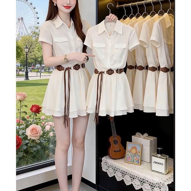 한국 스타일 반팔 셔츠 드레스 여성의 우아하고 젊고 아 - Korean Style A Line Shirt Dress 리뷰 및 가격
