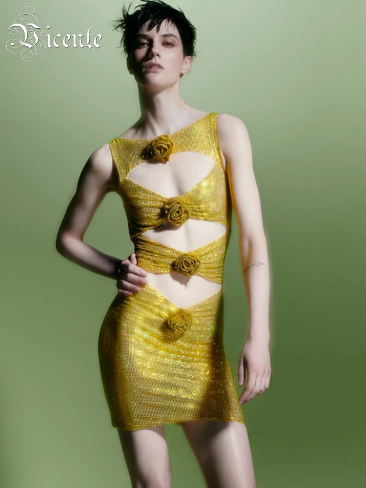 VC 여성용 럭셔리 파티 드레스, 반짝이는 골드 라인석 - Sparkly Rhinestone Club Party Dress 리뷰 및 가격