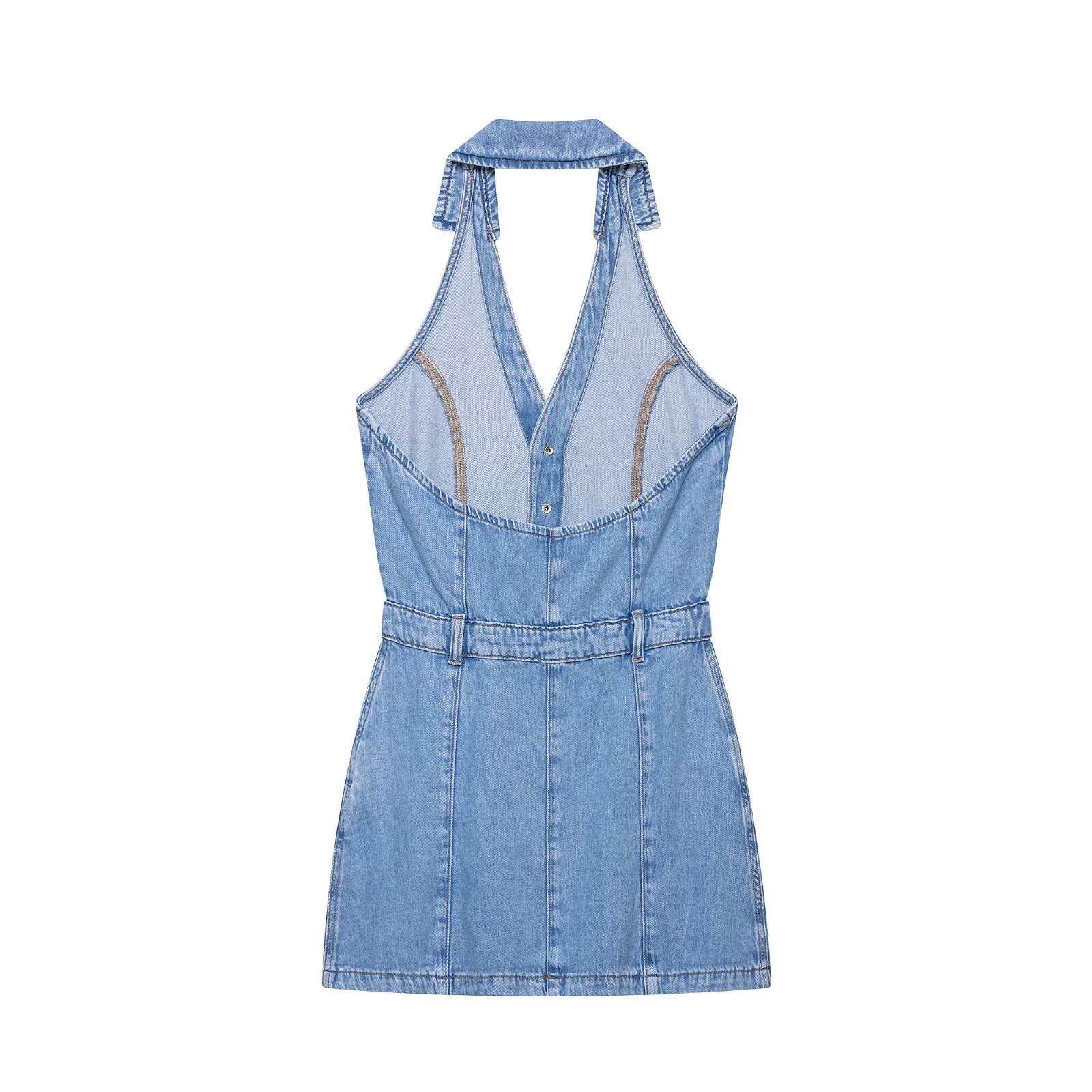 Y2K 홀터 데님 미니 드레스 여성 섹시 라펠 칼라 백 - Y2K Backless Halter Mini Dress 리뷰 및 가격