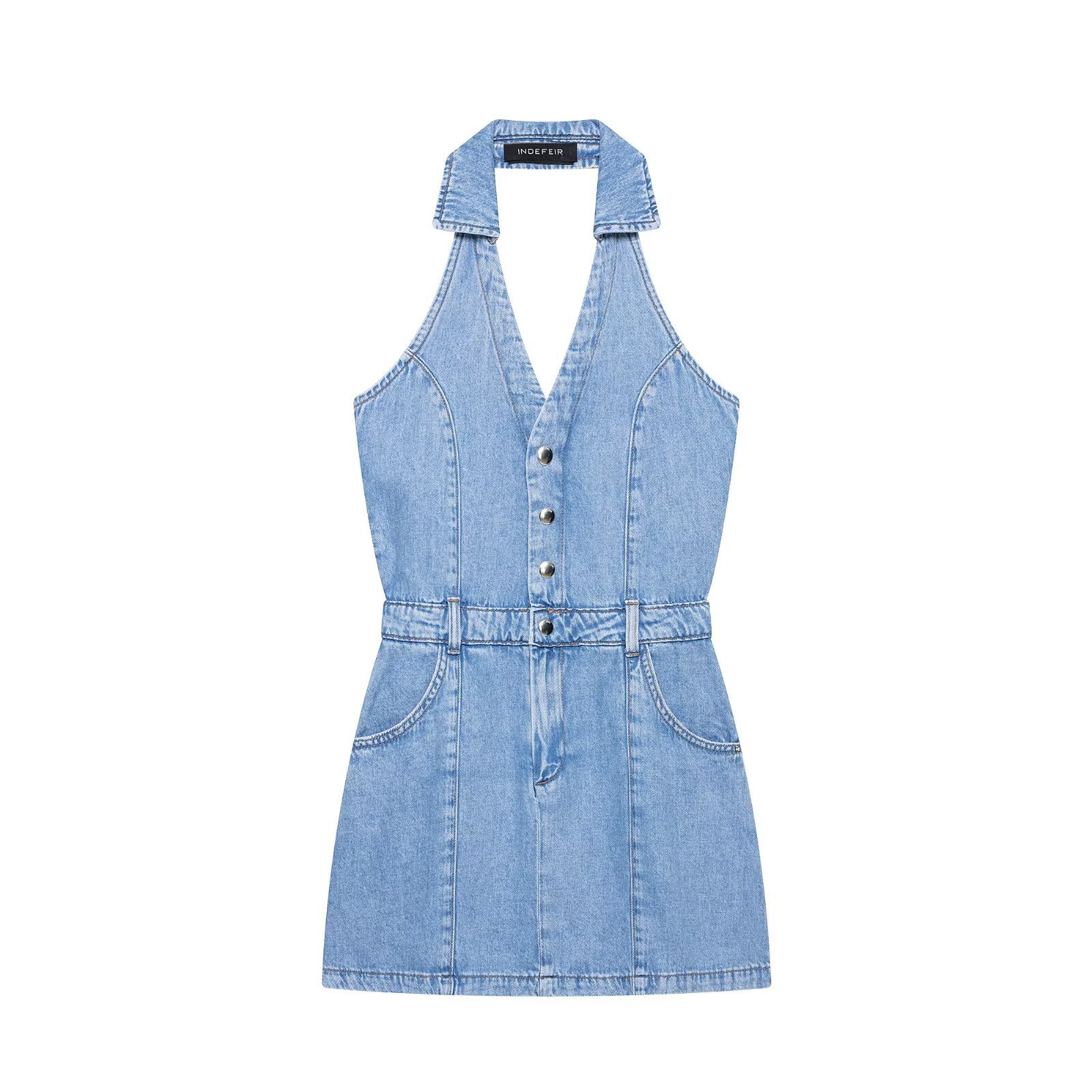 Y2K 홀터 데님 미니 드레스 여성 섹시 라펠 칼라 백 - Y2K Backless Halter Mini Dress 리뷰 및 가격