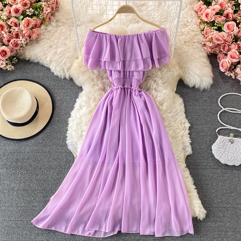 여성용 옐로우 솔리드 비치 원피스, 섹시한 오프 숄더  - Off Shoulder Puff Sleeve Sundress 리뷰 및 가격
