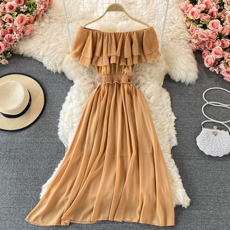 여성용 옐로우 솔리드 비치 원피스, 섹시한 오프 숄더  - Off Shoulder Puff Sleeve Sundress 리뷰 및 가격