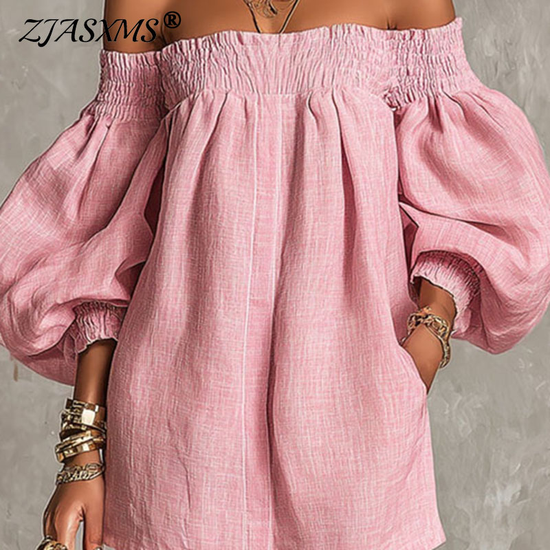 여성용 솔리드 오프숄더 뉴 드레스 롱 퍼프 슬리브 스모 - Off Shoulder Puff Sleeve Sundress 리뷰 및 가격