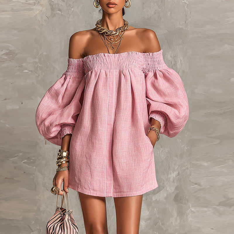 여성용 솔리드 오프숄더 뉴 드레스 롱 퍼프 슬리브 스모 - Off Shoulder Puff Sleeve Sundress 리뷰 및 가격