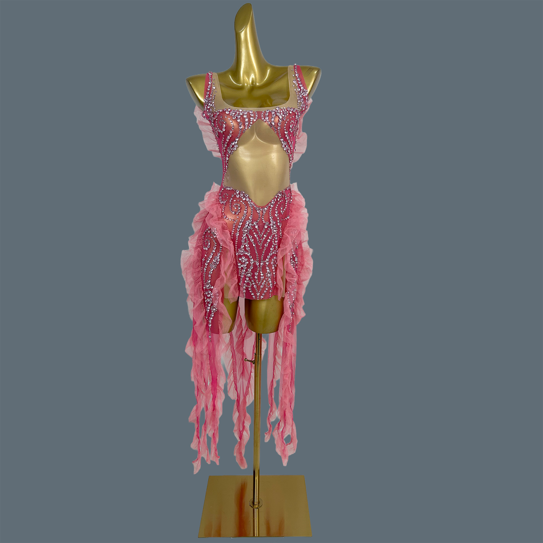 패션 반짝이 크리스탈 라인스톤 러플 시스루 메쉬 미니  - Sparkly Rhinestone Club Party Dress 리뷰 및 가격