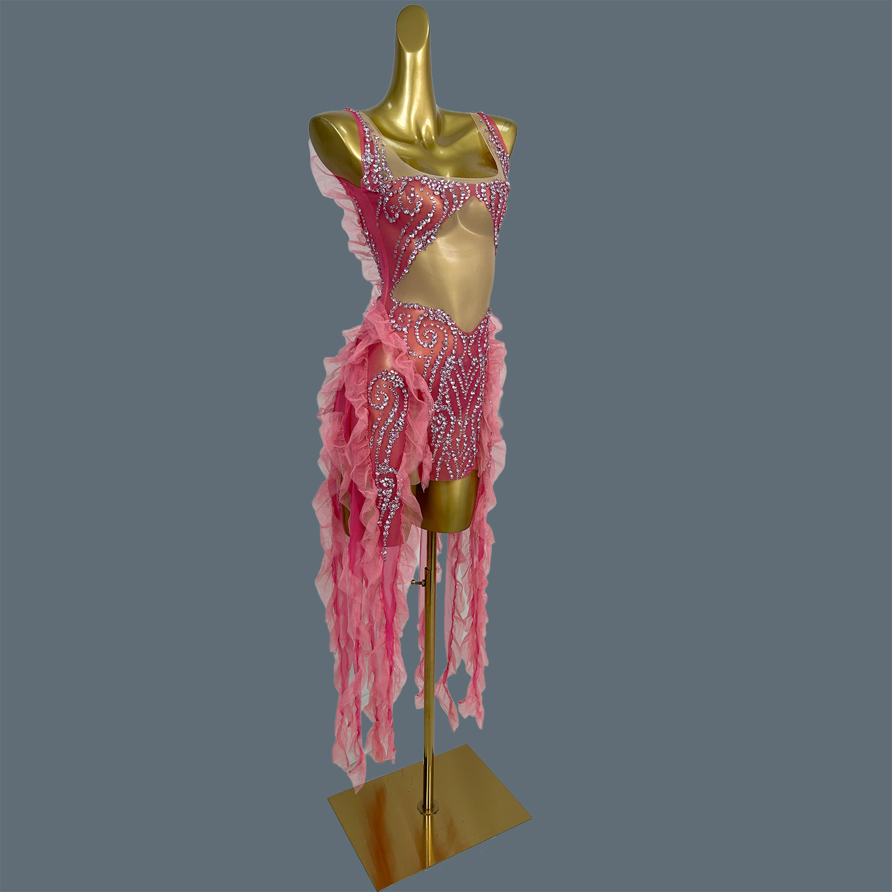 패션 반짝이 크리스탈 라인스톤 러플 시스루 메쉬 미니  - Sparkly Rhinestone Club Party Dress 리뷰 및 가격