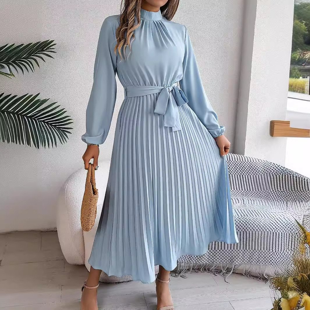 우아한 긴팔 패션 드레스, 용수철 여성용 벨트 플리츠  - French Vintage Floral Midi Dress 리뷰 및 가격