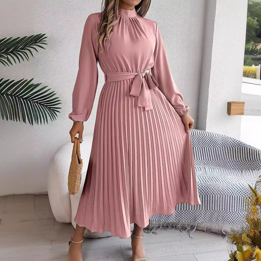 우아한 긴팔 패션 드레스, 용수철 여성용 벨트 플리츠  - French Vintage Floral Midi Dress 리뷰 및 가격