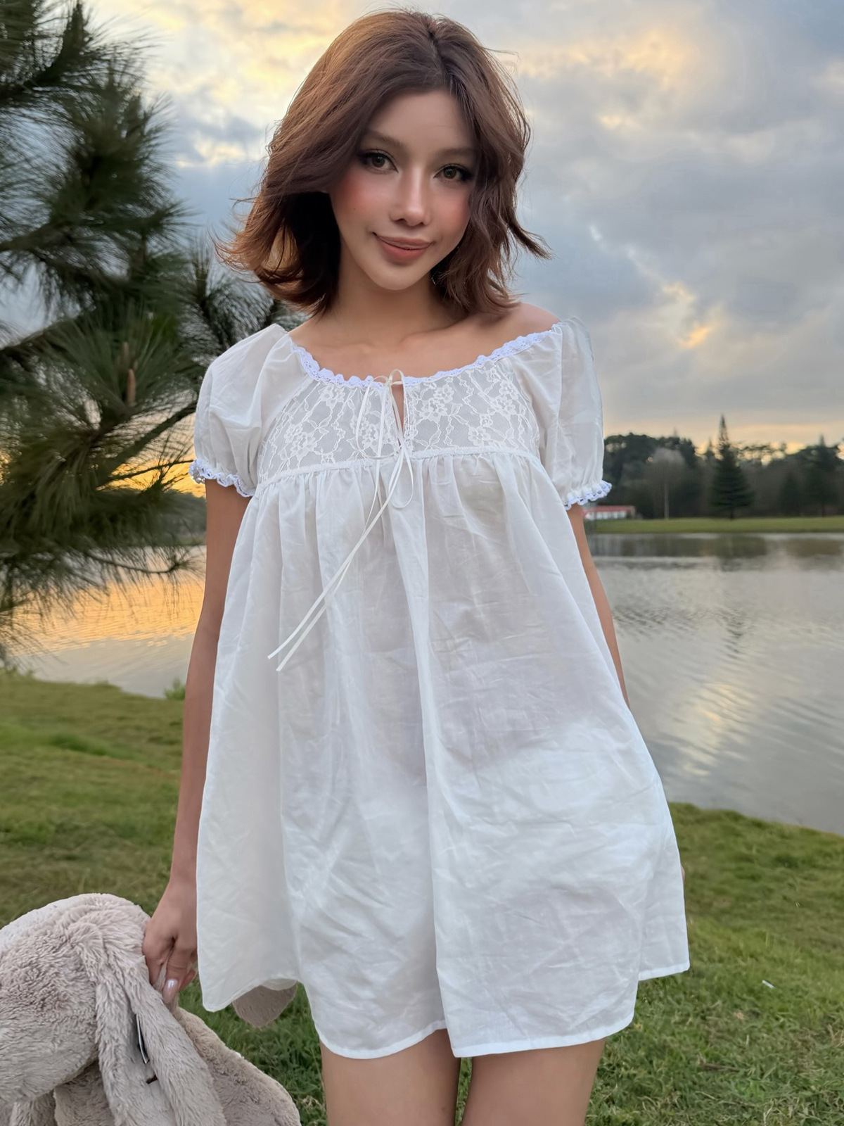 화이트 오프숄더 레이스 베이비돌 미니 드레스 여성 퍼프 - Off Shoulder Puff Sleeve Sundress 리뷰 및 가격