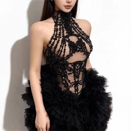 여성 미니 드레스 반짝이는 라인스톤 메쉬 시스루 민소매 - Sparkly Rhinestone Club Party Dress 리뷰 및 가격