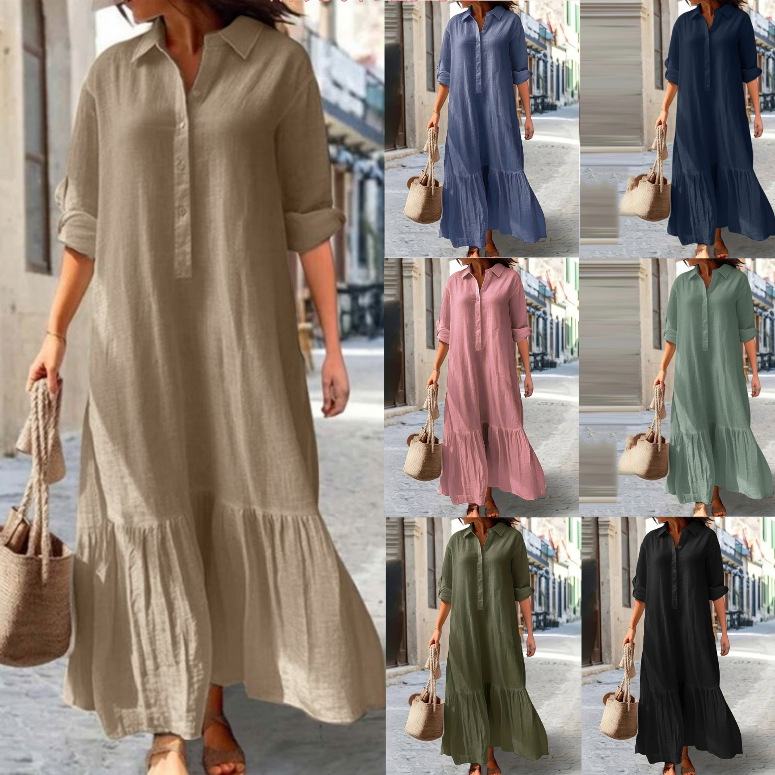 2025 여성 린넨 셔츠 드레스 - 비대칭 밑단 버튼  - Casual Loose Linen Shirt Dress 리뷰 및 가격
