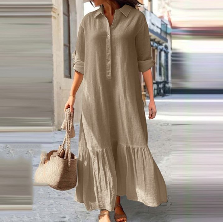 2025 여성 린넨 셔츠 드레스 - 비대칭 밑단 버튼  - Casual Loose Linen Shirt Dress 리뷰 및 가격