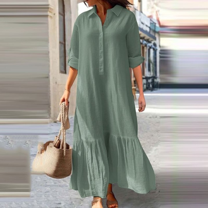 2025 여성 린넨 셔츠 드레스 - 비대칭 밑단 버튼  - Casual Loose Linen Shirt Dress 리뷰 및 가격