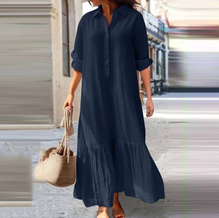 2025 여성 린넨 셔츠 드레스 - 비대칭 밑단 버튼  - Casual Loose Linen Shirt Dress 리뷰 및 가격