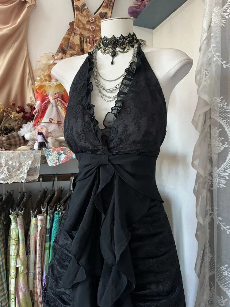 Y2k 빈티지 홀터 슬리브리스 드레스 솔리드 컬러 레이 - Y2K Backless Halter Mini Dress 리뷰 및 가격