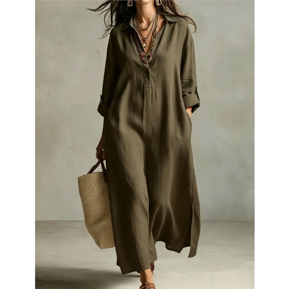 여성 빈티지 린넨 셔츠 드레스 라펠 칼라 버튼 긴소매  - Casual Loose Linen Shirt Dress 리뷰 및 가격