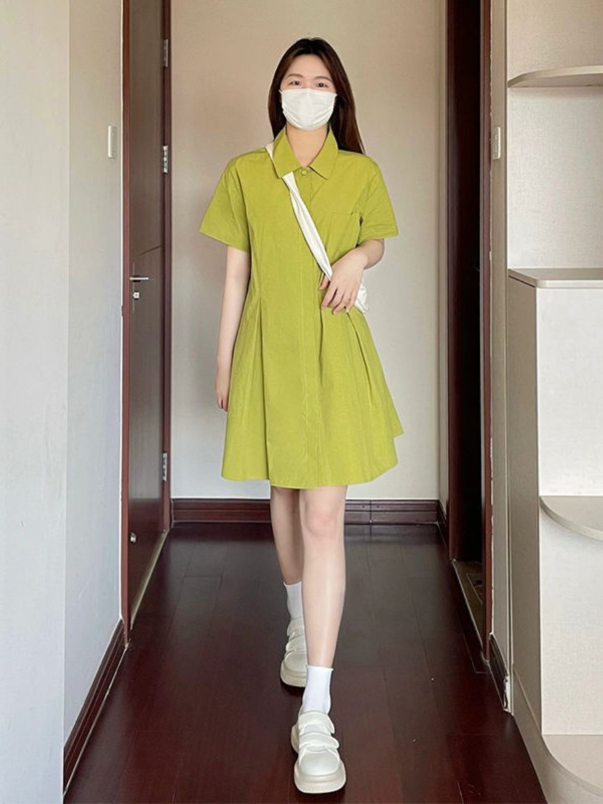 플러스 사이즈 칼라 드레스 여성 루즈 셔츠 스타일 여름 - Korean Style A Line Shirt Dress 리뷰 및 가격