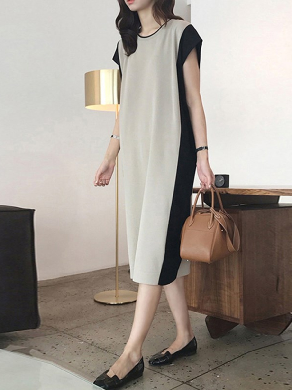 슬리밍 효과 미디 길이 조끼 티셔츠 드레스 하이웨이스트 - Korean Style A Line Shirt Dress 리뷰 및 가격