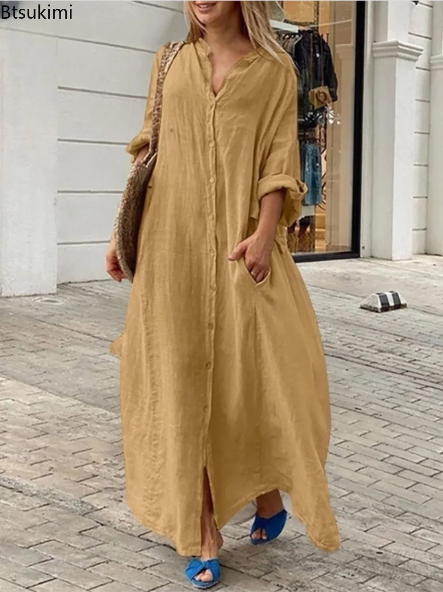 2026 여성 캐주얼 코튼 린넨 롱 드레스 솔리드 긴팔 - Casual Loose Linen Shirt Dress 리뷰 및 가격