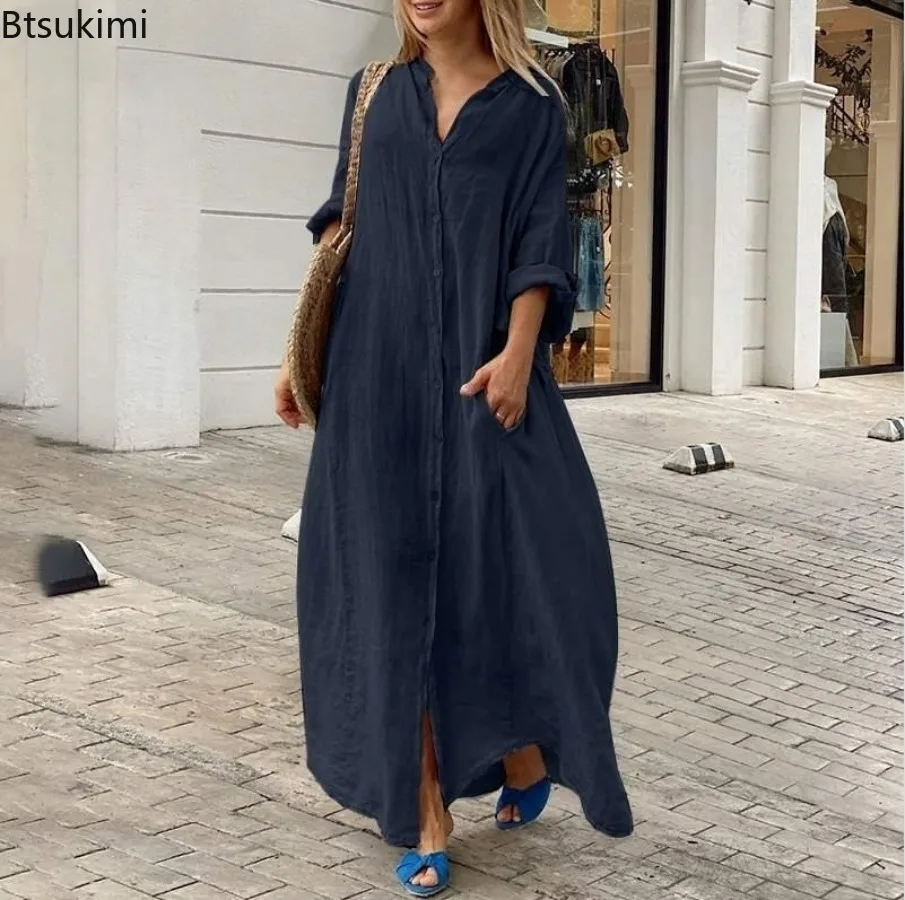 2026 여성 캐주얼 코튼 린넨 롱 드레스 솔리드 긴팔 - Casual Loose Linen Shirt Dress 리뷰 및 가격