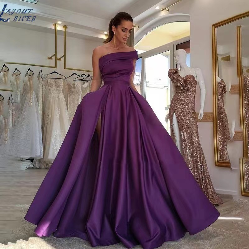 우아한 오프숄더 새틴 이브닝 드레스 하이 슬릿 A라인  - Elegant Satin Evening Gown Split 리뷰 및 가격