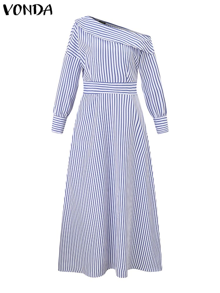 VONDA 여성용 우아한 스트라이프 맥시 원피스 보헤미 - Off Shoulder Puff Sleeve Sundress 리뷰 및 가격