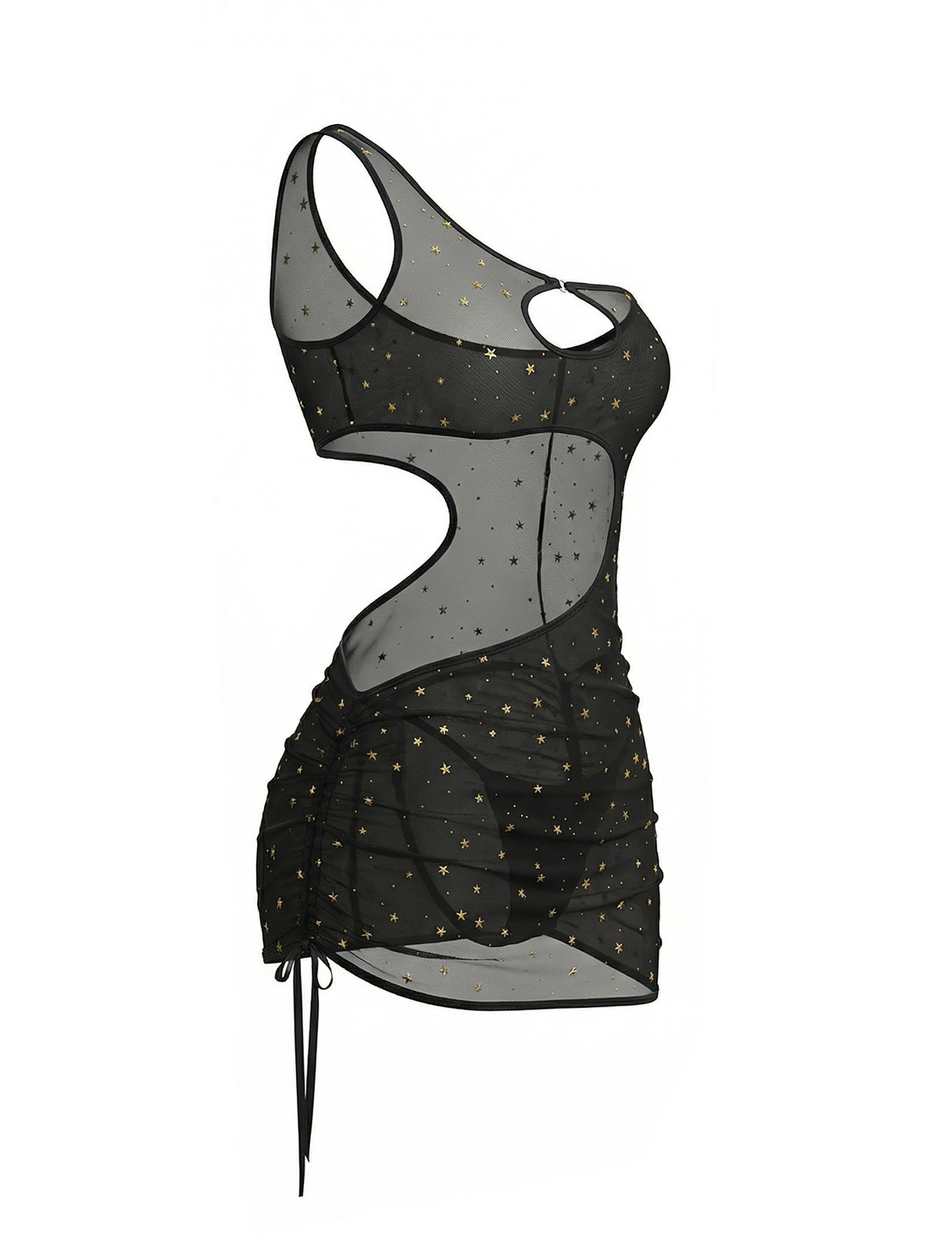 블랙 원숄더 스타 프린트 시어 메쉬 란제리 드레스 컷아 - Sexy Mesh Sheer Bodycon Dress 리뷰 및 가격