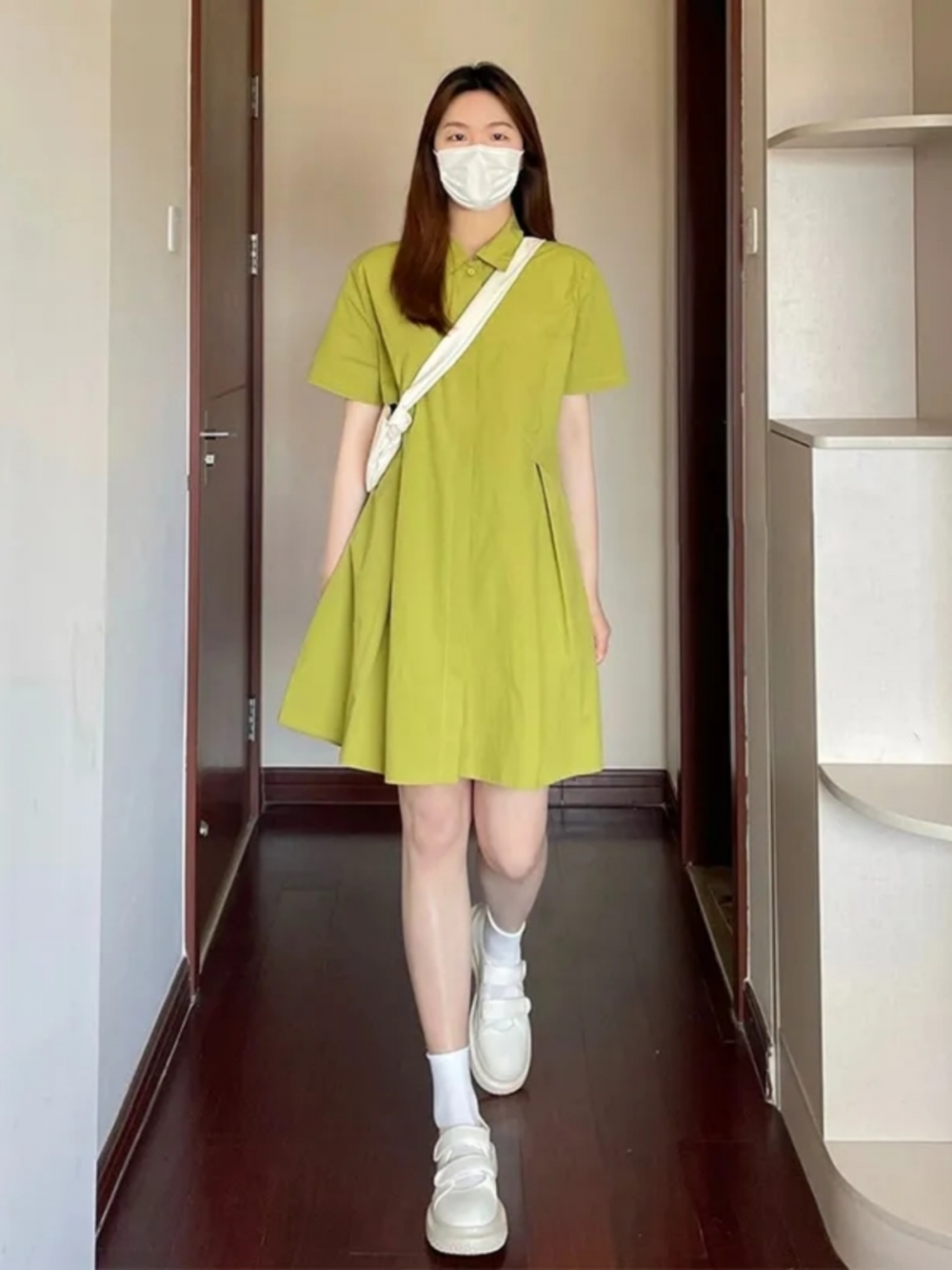 플러스 사이즈 여성용, 넥라인이 짧은 반팔 드레스, 캐 - Korean Style A Line Shirt Dress 리뷰 및 가격